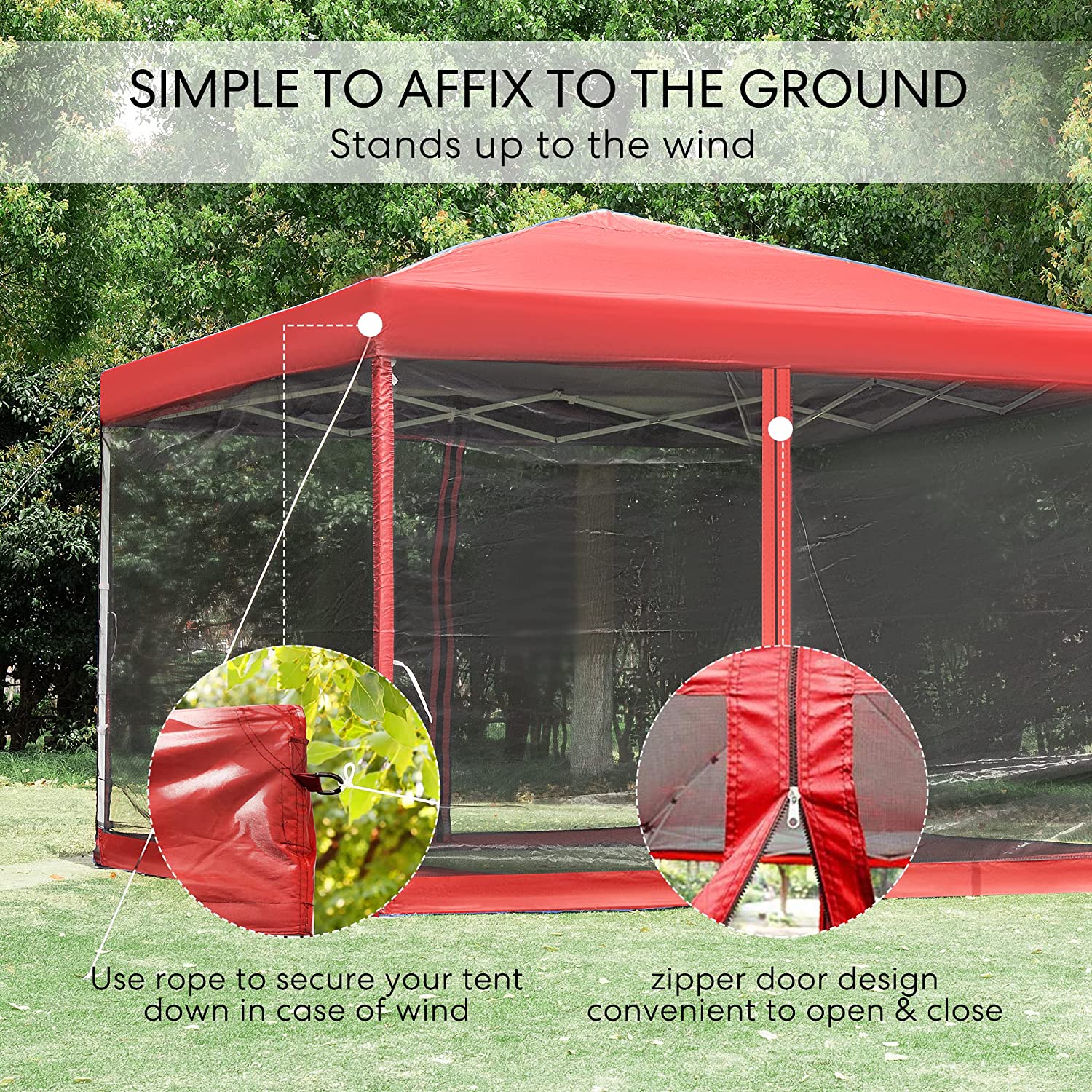 VIVOHOME 210D Oxford Outdoor Easy Pop Up Canopy Screen Party Tent with Mesh Side Walls (8 x 8 FT, Red)