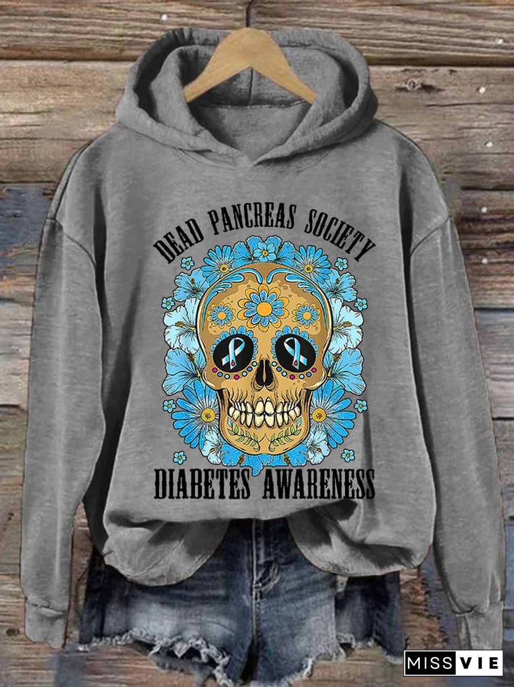 Women's Casual Diabetes Awareness Print Long Sleeve Sweatshirt