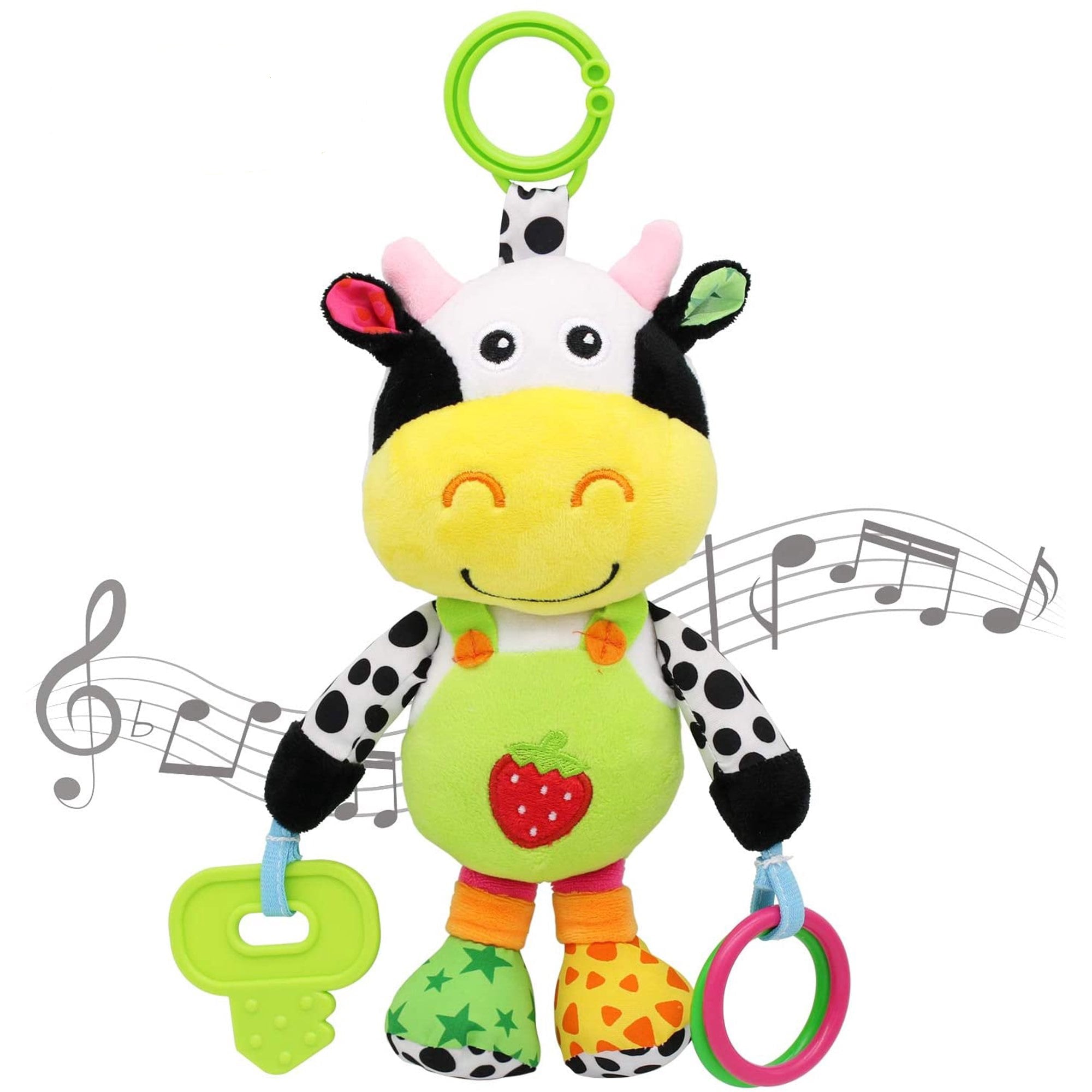 VATENIC Baby Car Seat Toys With 32 Kinds Of Music And Teether， Baby Soft Plush Rattle， Hanging Stroller Toys， Suitable For 0， 3， 6， 9， 12 Months Of Boys And Girls Gifts (Cows)