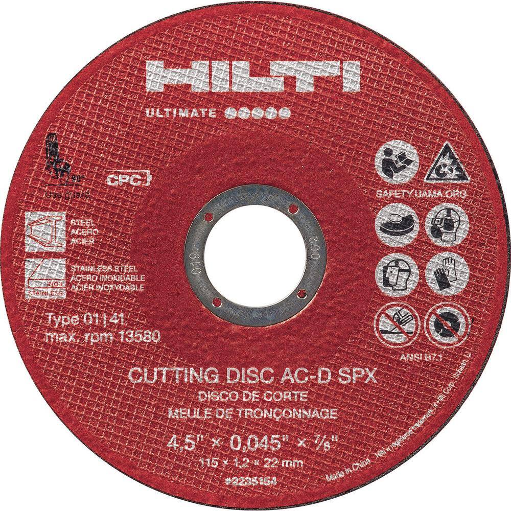 Hilti 4.5 in. x 0.045 in. x 78 in. AC-D SPX Type 1 Flat Ultimate Zirconium Cutting Disc (25-Pack) 2235154