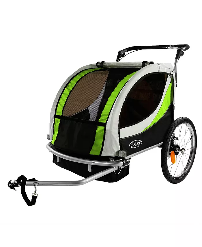 ClevrPlus Deluxe 3-in-1 Double Seat Bike Trailer Stroller Jogger for Kids， Green