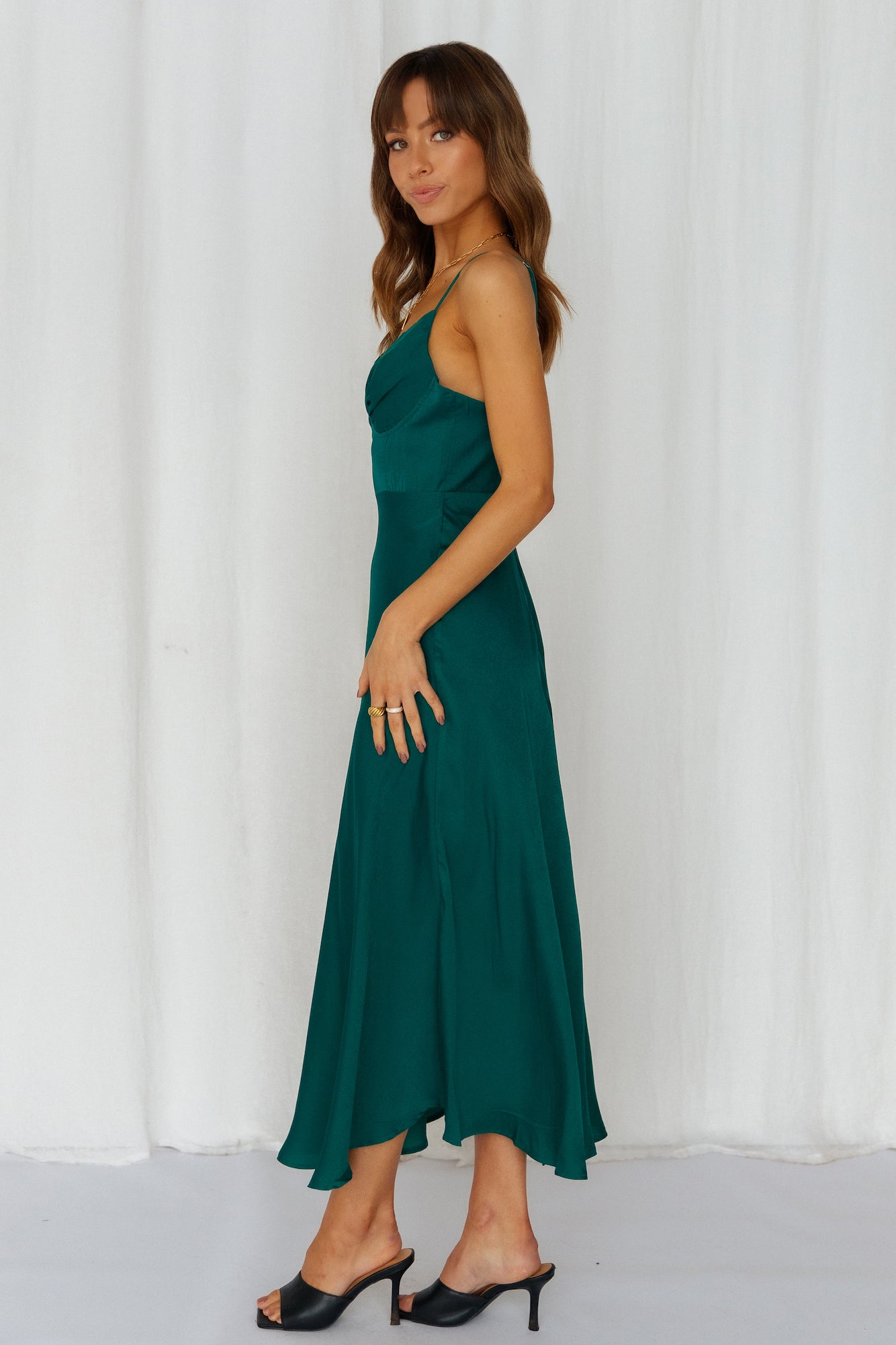 No Missing Kisses Midi Dress Forest Green