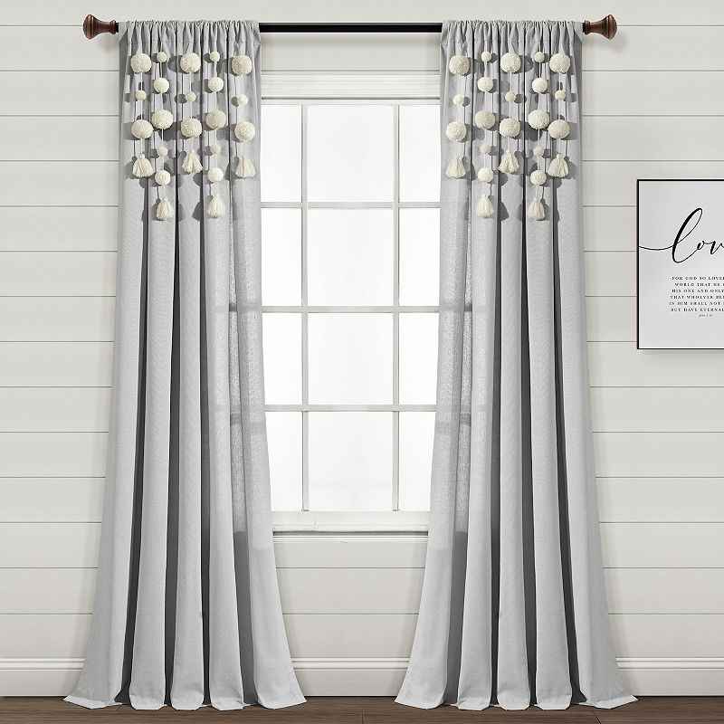 Lush Decor Boho Pom Pom Tassel Linen Window Curtain