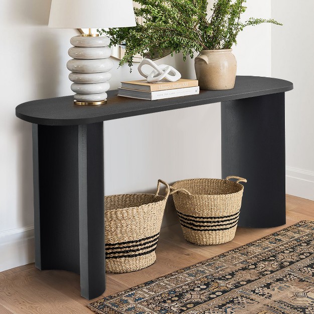 Convertible Double Pedestal Legs With Manufactured Wood Foild With Grain Paper Simplicity Rectangle Console Table the Pop Maison