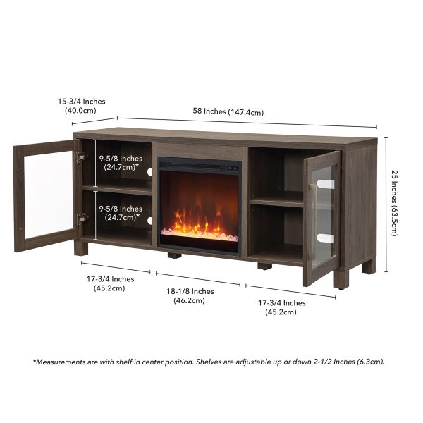 Quincy Rectangular TV Stand with Crystal Fireplace for TV's up to 65