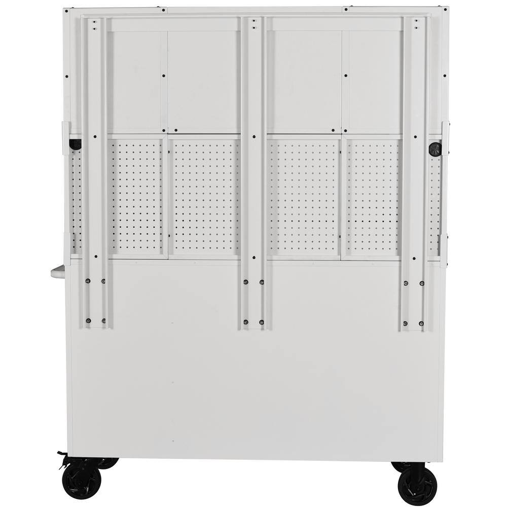 Husky 56 in. W x 27.6 in. D Heavy Duty 10-Drawer Gloss White Mobile Workbench with Pegboard and Top Cabinets H56ULTWSGW