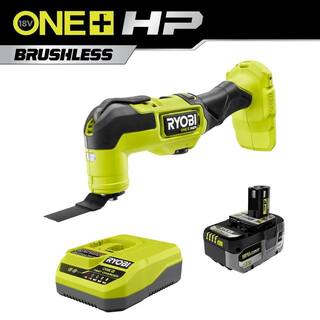 RYOBI ONE+ HP 18V Brushless Cordless Multi-Tool w FREE 4.0 Ah HIGH PERFORMANCE Battery  Charger PBLMT50B-PSK014