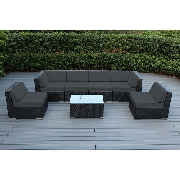 Ohana Outdoor 7pc. Cushioned Black Wicker Conversation Set