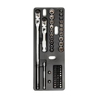 GEARWRENCH 14 in. Drive 6-Point SAEMetric Slim Flex-Head Ratchet and Socket Mechanics Tool Set (55-Piece) 81039