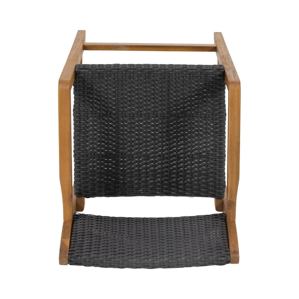 Noble House Genesee Teak Brown Wood Outdoor Bar Stool in Black Faux Wicker Seat (4-Pack) 82962