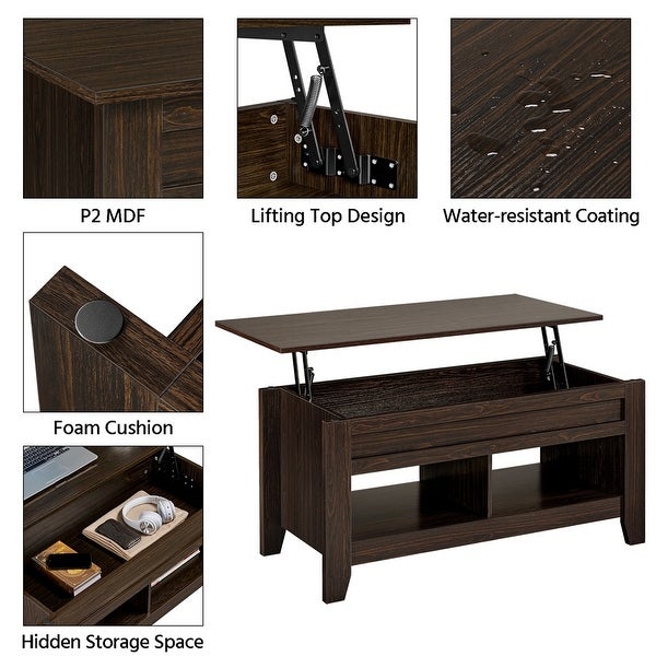 Yaheetech Lift Top Dining Coffee Table with Hidden Storage and Shelves