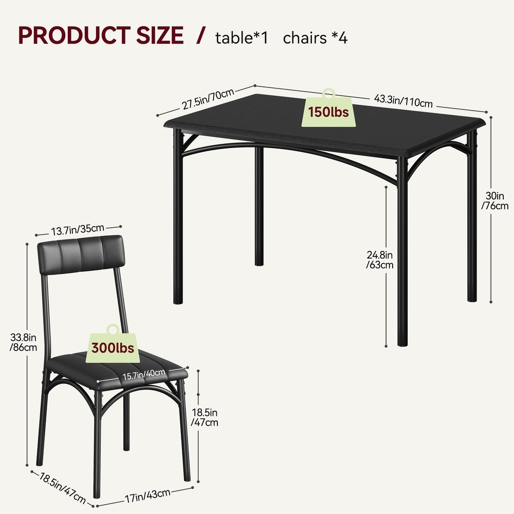 5 Piece Dining Set with 4 Upholstered Chairs for Apartment