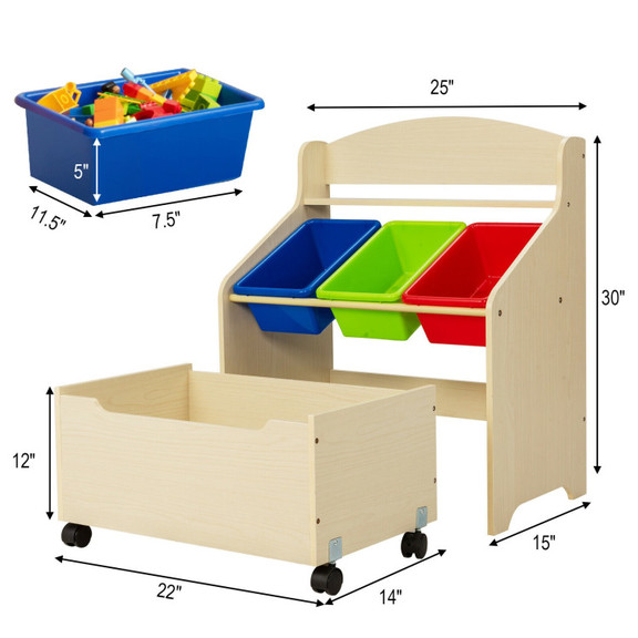 Costway 38914725 Kids Wooden Toy Storage Unit Orga...