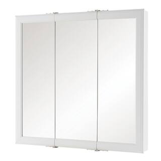 Home Decorators Collection 30 in. W x 29 in. H Fog Free White Framed Surface Mount Tri-View Bathroom Medicine Cabinet with Mirror 45393