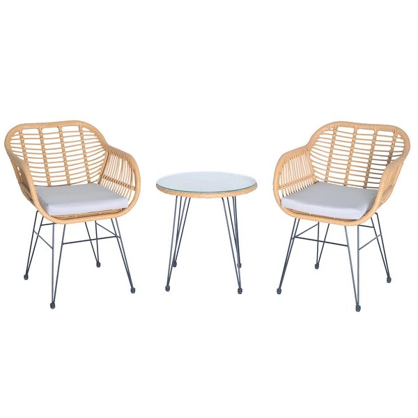 3 Pieces Patio Rattan Conversation Set with Coffee Side Table