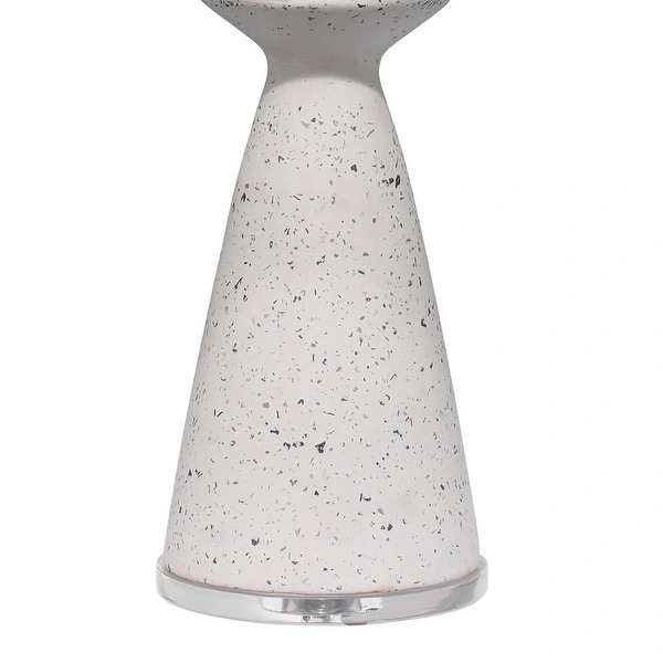 27 Inch Table Lamp， Terrazzo Turned Pedestal Base， Linen Shade， 150W， White