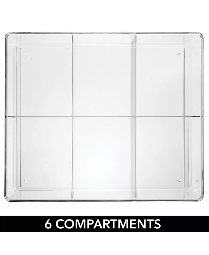 mDesign Plastic Divided 6 Section Kitchen Pantry Drawer Organizer 2 Pack Clear