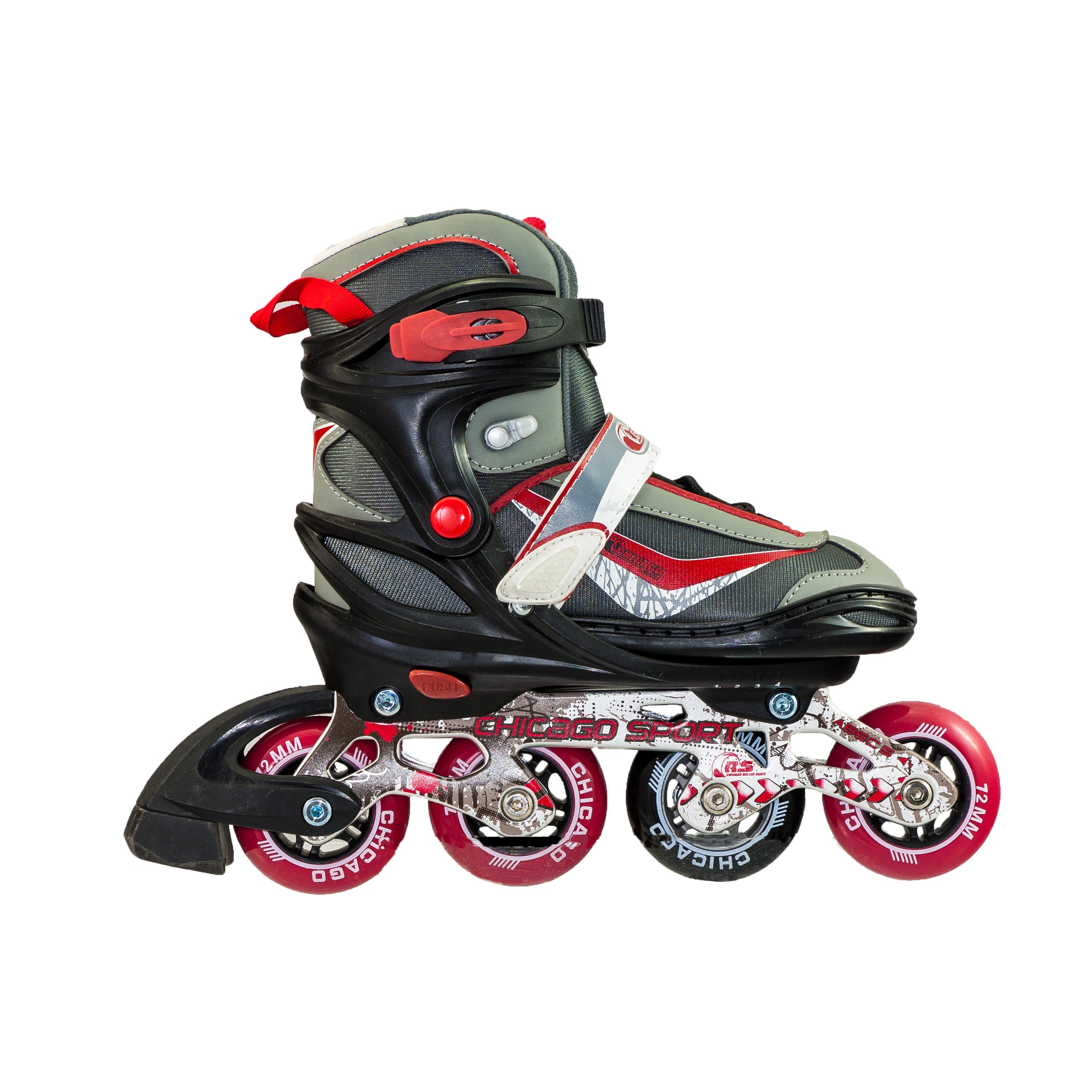 Chicago Kids' Adjustable Inline Skates Red/Black/Gray JR Skates， Size 1-4