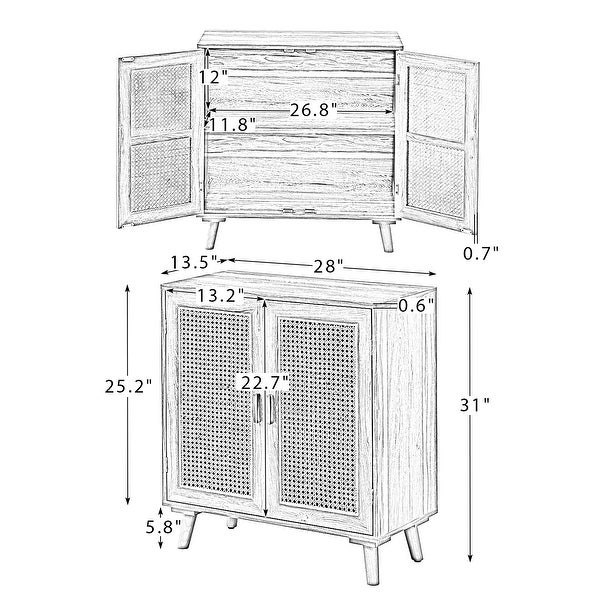 Woodland Multifunctional Rattan-Accented 2-Door Stackable Buffet Cabinet with Storage-28