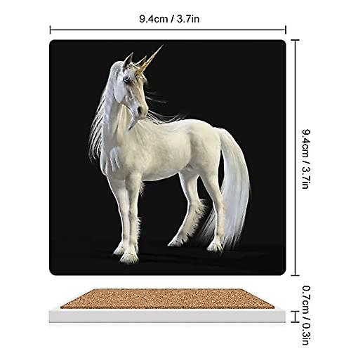 Colourlife Square Drink Coasters 6 Pcs Mythical White Unicorn Posing Absorbent Ceramic Coffee Coasters For Drinks With Cork Base Housewarming Gift For