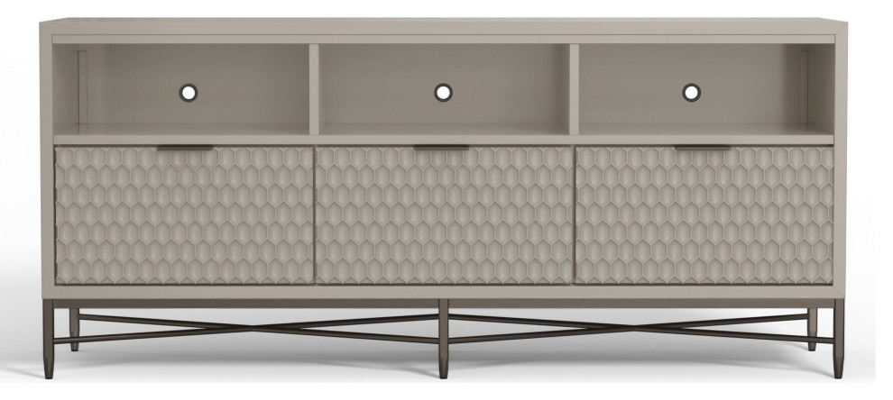 Benzara BM284284 TV Media Entertainment Center Console  3 Drawers  Taupe Gray   Midcentury   Entertainment Centers And Tv Stands   by Uber Bazaar  Houzz