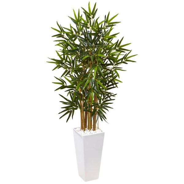 Nearly Natural 4foot Bamboo Tree in White Tower Planter