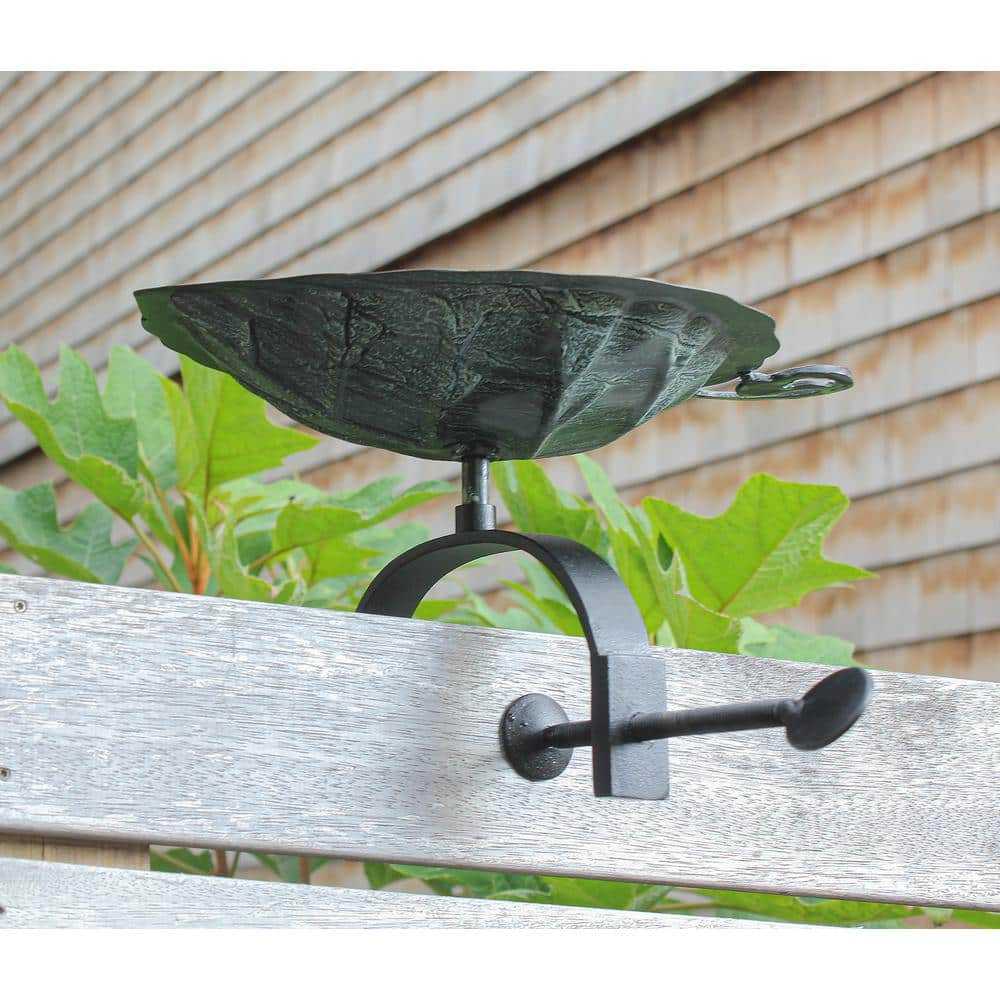 Achla Designs 17 in. Tall Antique Brass Plated Aspen Leaf Birdbath with Over Rail Bracket BB-04-OR