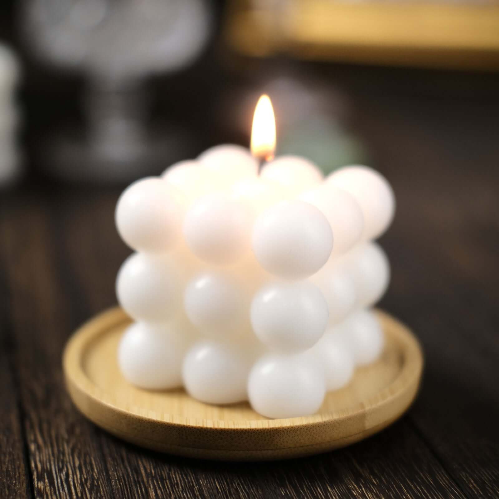 2 Pack White Bubble Cube Decorative Paraffin Wax Candle Set, Unscented Long Burning Pillar Candle Gift 2