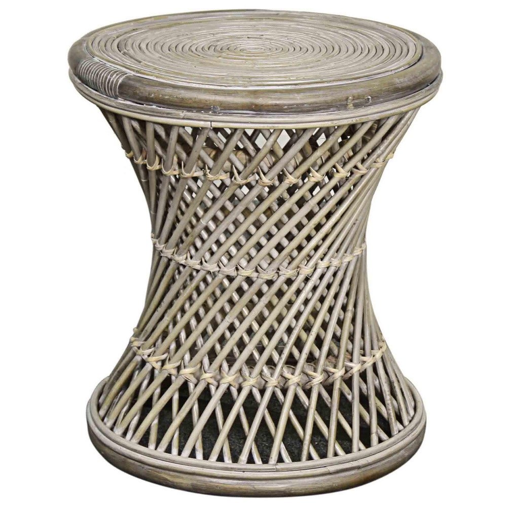 Keala Brown/Off-white Rattan Round Stool