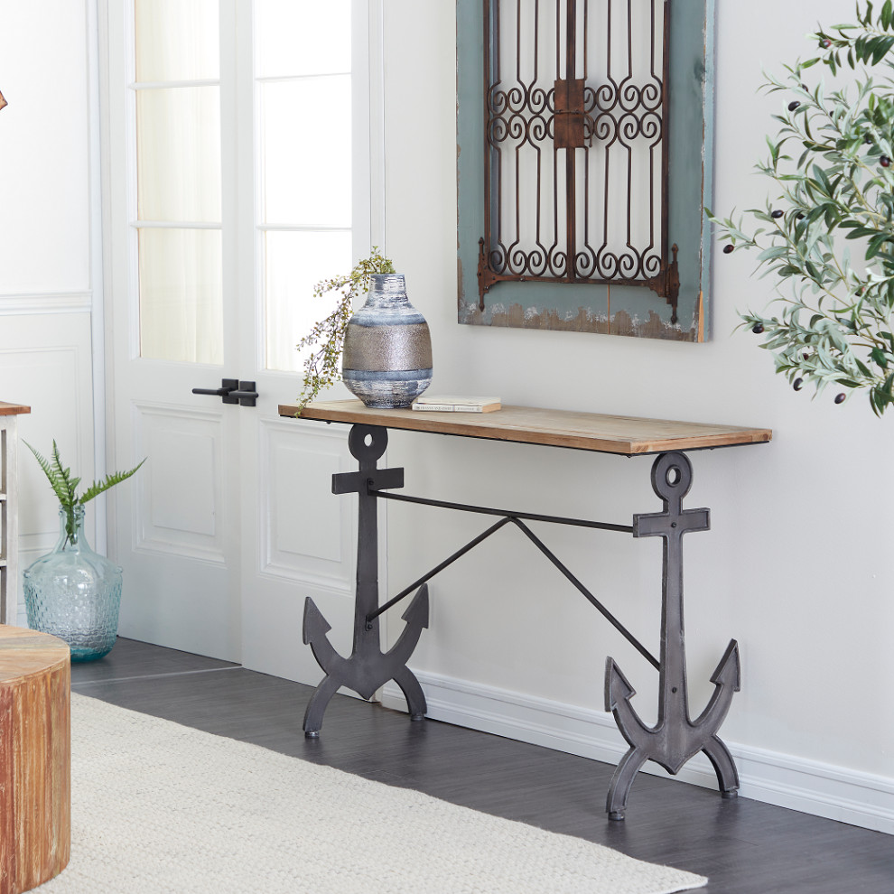 Coastal Black Metal Console Table 84280   Beach Style   Console Tables   by Brimfield  ampMay  Houzz