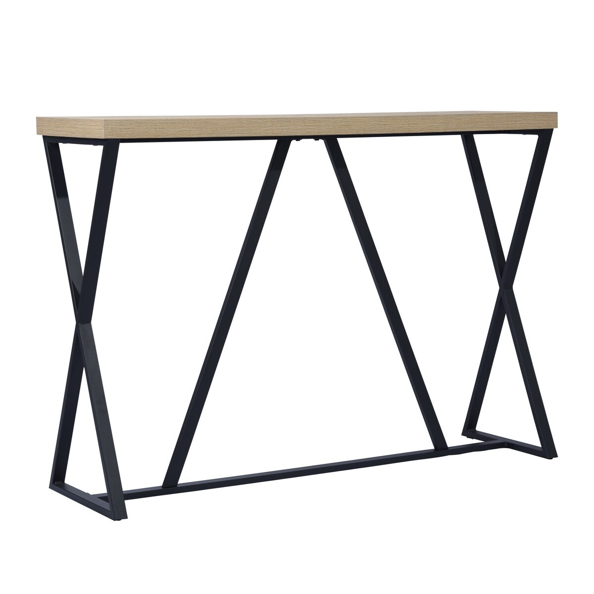 47.2'' Sofa Table， Industrial entryway Table， Wood Rectangle Console Table with Metal Frame - Oak and Black