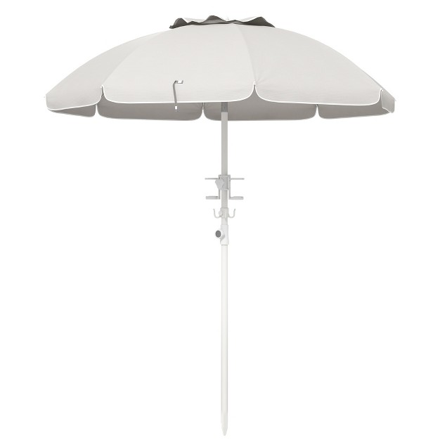 Outsunny 5 7 x27 Beach Umbrella With Cup Holders Hooks Vented Canopy Portable Outdoor Umbrella Cream White