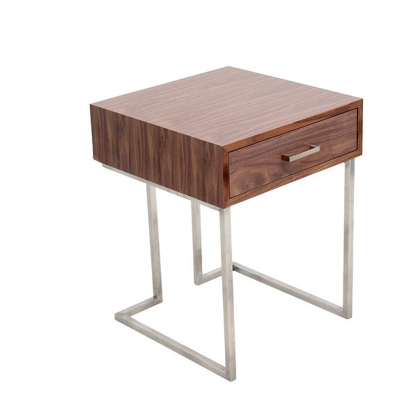 Carson Carrington Siuntio Roman Contemporary Walnut Wood and Stainless Steel End Table with Drawer