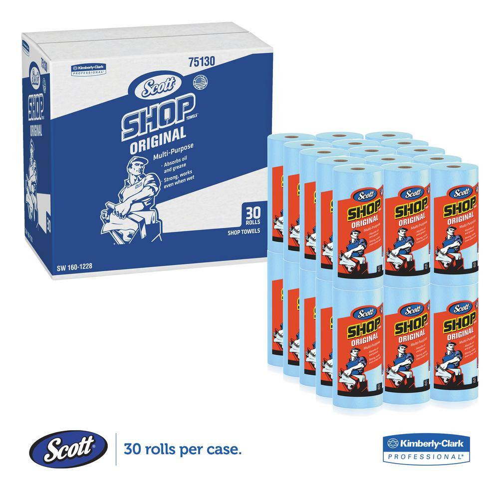 Scott Shop Towels Standard Roll 10.4 x 11 Blue (55 Sheets per Roll 30 Rolls per Carton) KCC75130