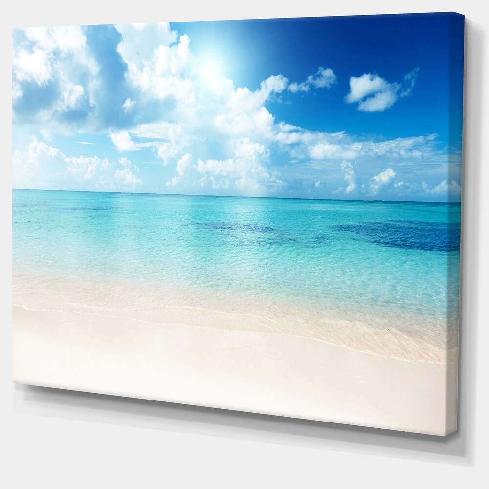 Sand of Beach in Blue Caribbean Sea   Modern Seascape Canvas Artwork Print