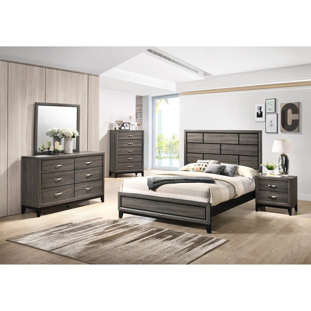 Roundhill Furniture Stout Panel Bedroom Set with Bed  Dresser  Mirror  Night Stand  Chest