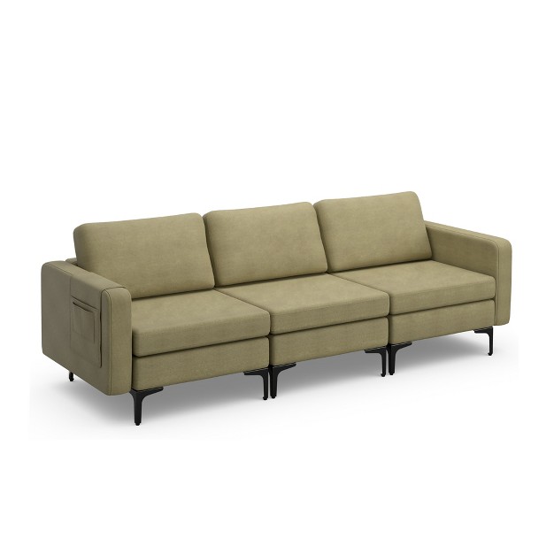 Costway Modern Modular 3 seat Sofa Couch W Side Storage Pocket amp Metal Leg Green grey