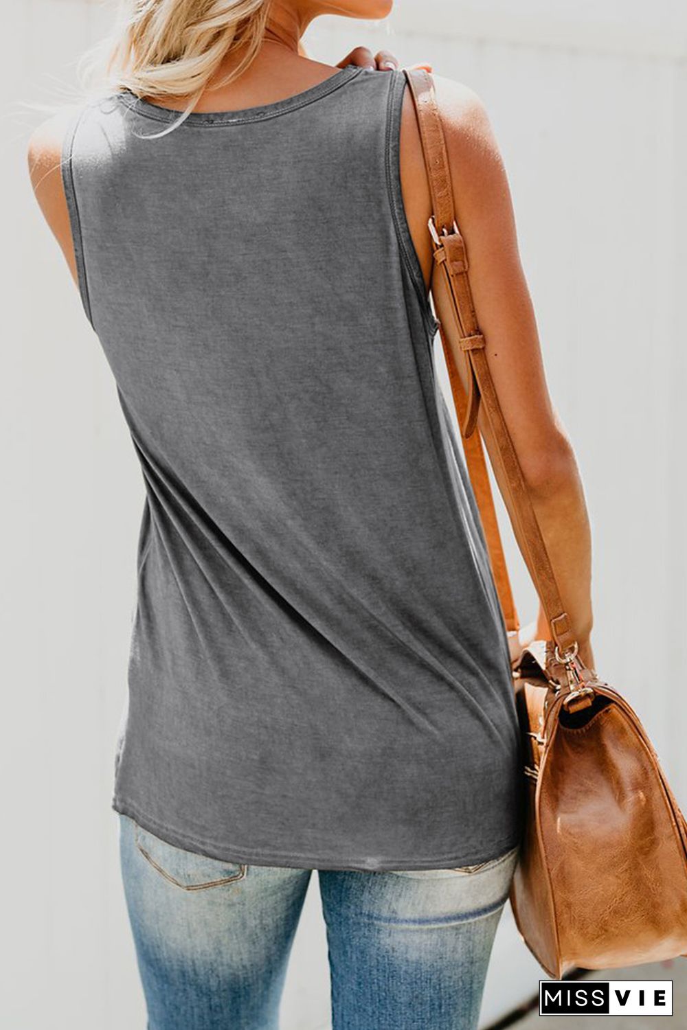 Gray Casual Women Tank Top with Multicolor Pocket