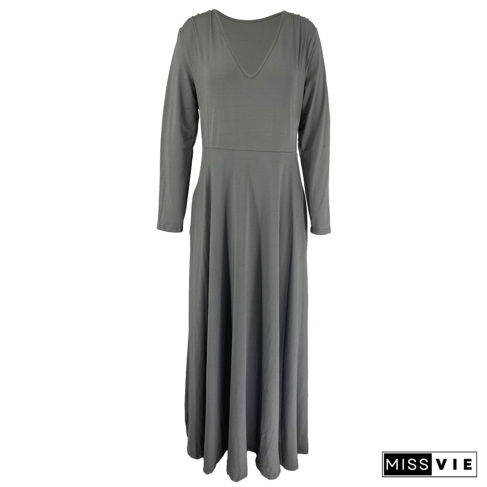 V Neck Long Sleeve Big Hem Plus Size Dress