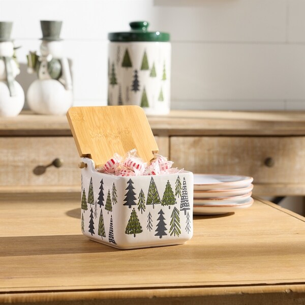 Ceramic Pine Tree Canister with Wood Lid 5.25L