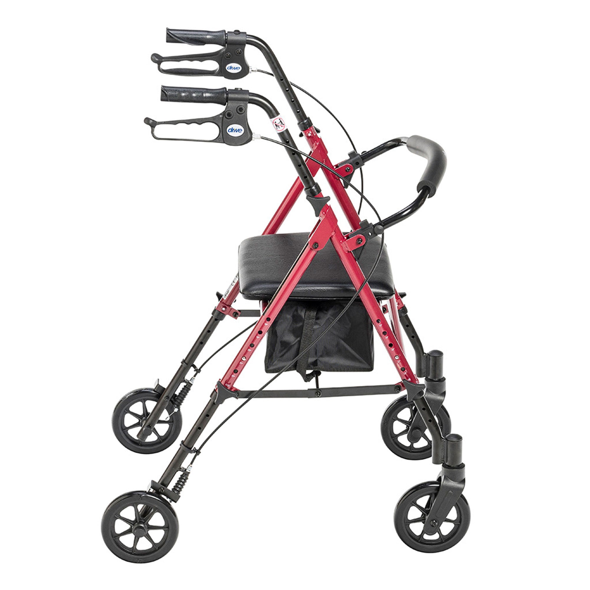 Drive Medical Adjustable Height Aluminum Frame Rollator with 6 Inch Casters, Red