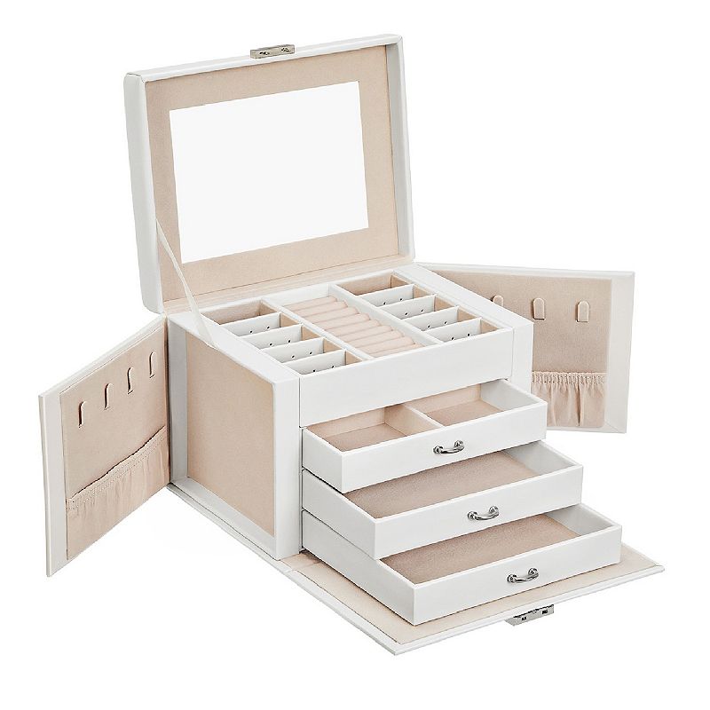 Jewelry Box， Jewelry Organizer 4 Levels， Lockable Jewelry Storage Case with Trays， Velvet Lining