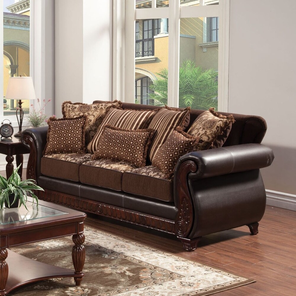 Corz Traditional Faux Leather Rolled Arms Sofa by Furniture of America