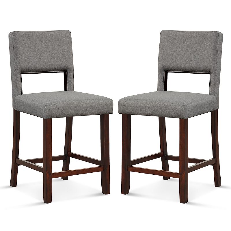 2 Piece Bar Chair Set with Hollowed Back and Rubber Wood Legs