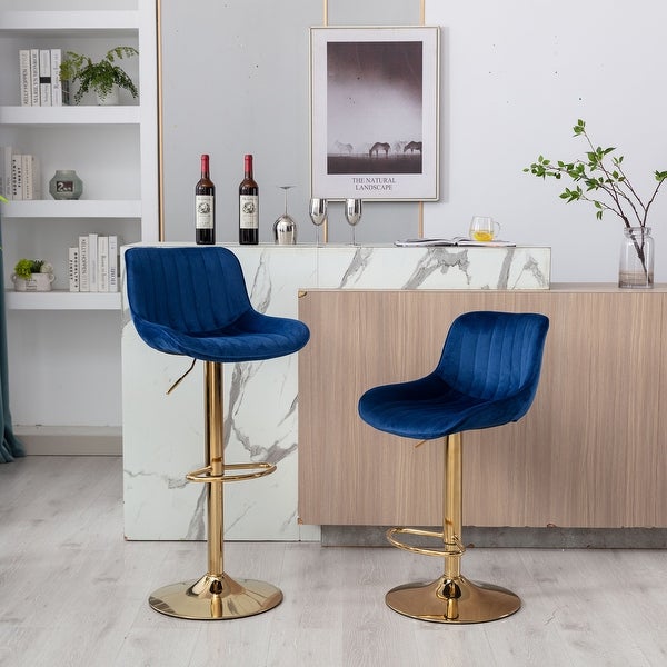 Velvet AdjustableSwivel Bar Stools with Footrest， Set of 2