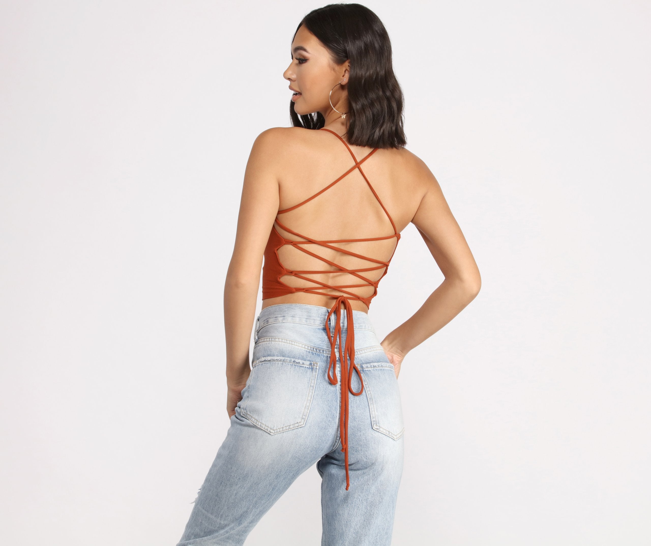 Step Up Crop Lace-Up Top