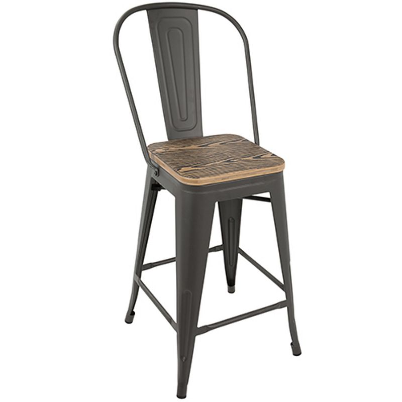 Set of 2 Oregon Industrial Gray and Brown High Back Barstools 39.5