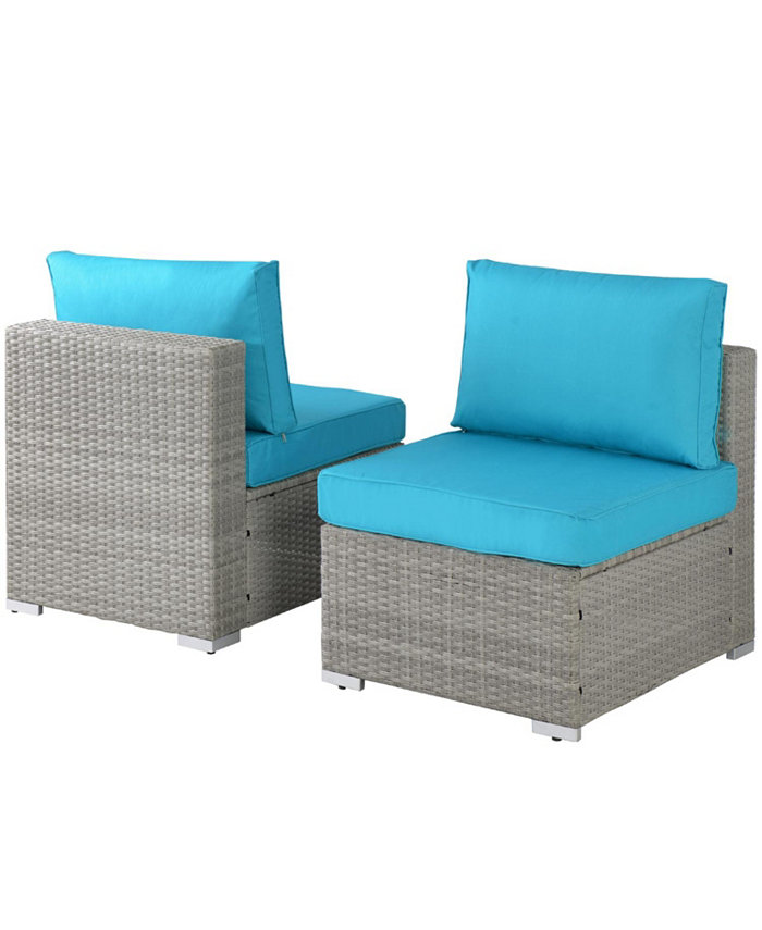 Simplie Fun Outdoor Garden Patio Furniture 2-Piece PE Rattan Wicker Sectional Cushioned Sofa Chair with Cushions