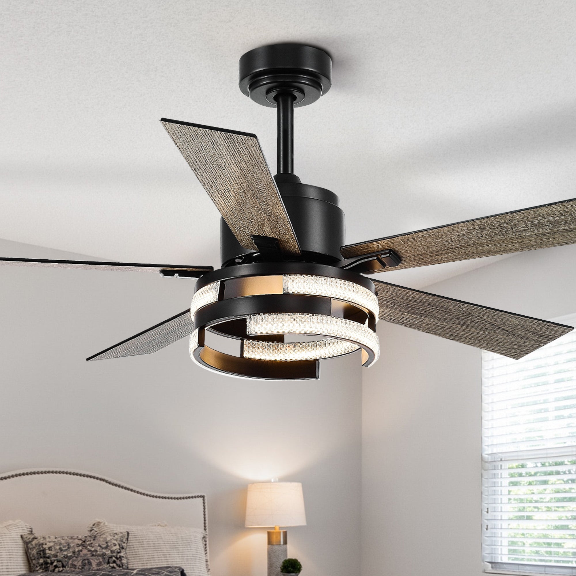 52 In LED Matte Black Ceiling Fan with Light Remote(5-blade) Shopping - The Best Deals on Ceiling Fans | 40798192