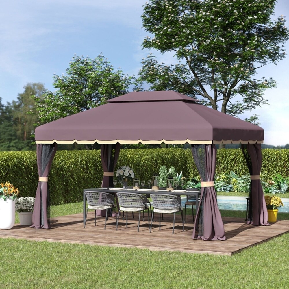 10 x13ft Outdoor Gazebo with Two tier Tent Roof and Aluminum Frame